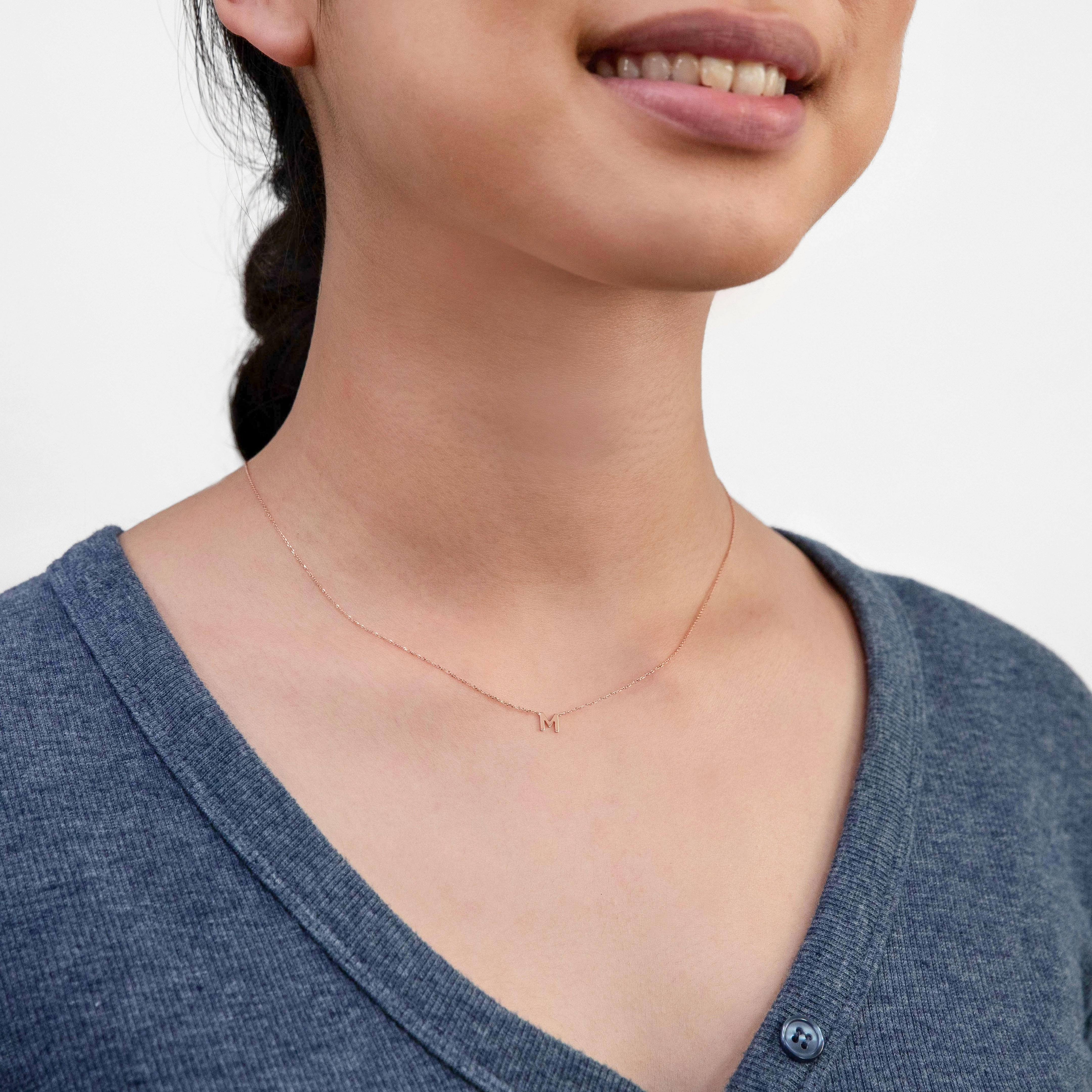 9ct Rose Gold Initial "M" Pendant On 43cm Chain