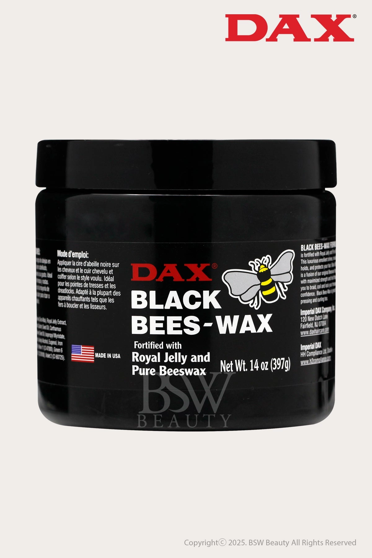 DAX BLACK BEES-WAX  FORTIFIED WITH ROYAL JELLY AND PURE BEESWAX 14oz