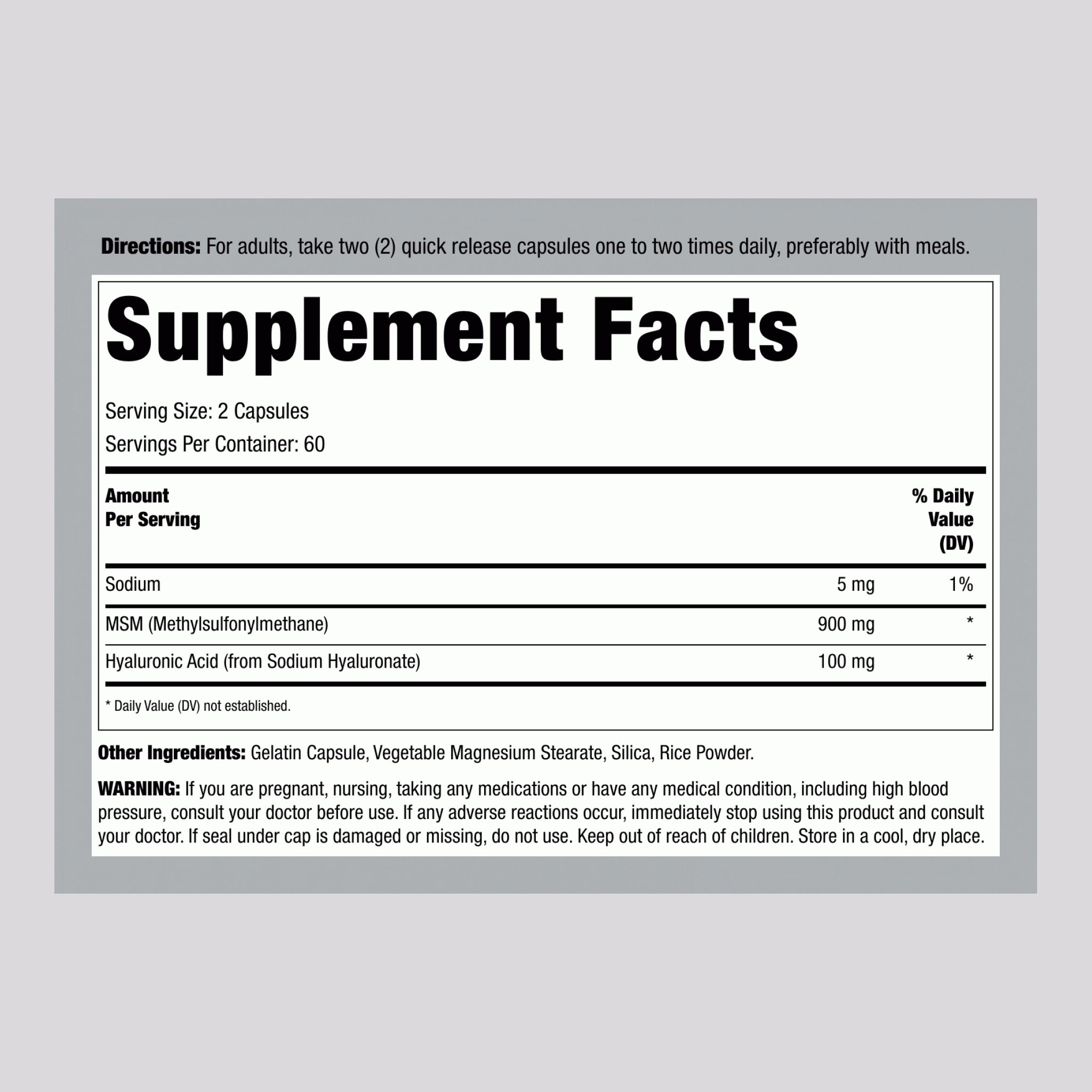 Hyaluronic Acid with MSM, 120 Quick Release Capsules