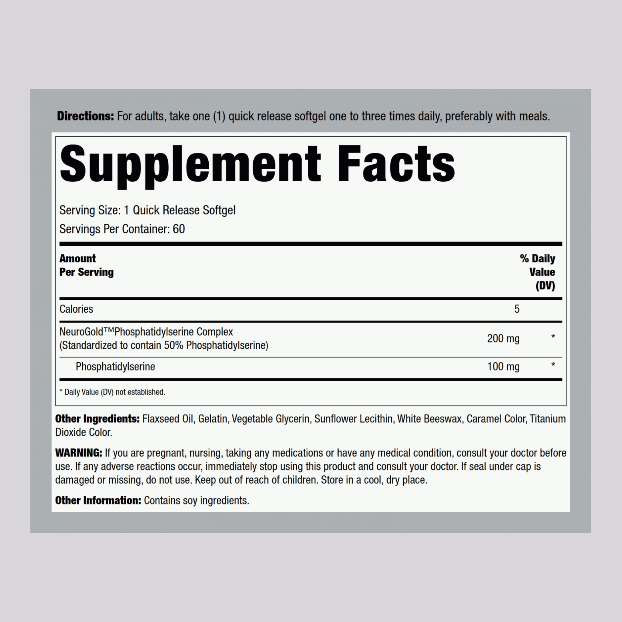 Phosphatidylserine (PS), 100 mg, 60 Quick Release Softgels