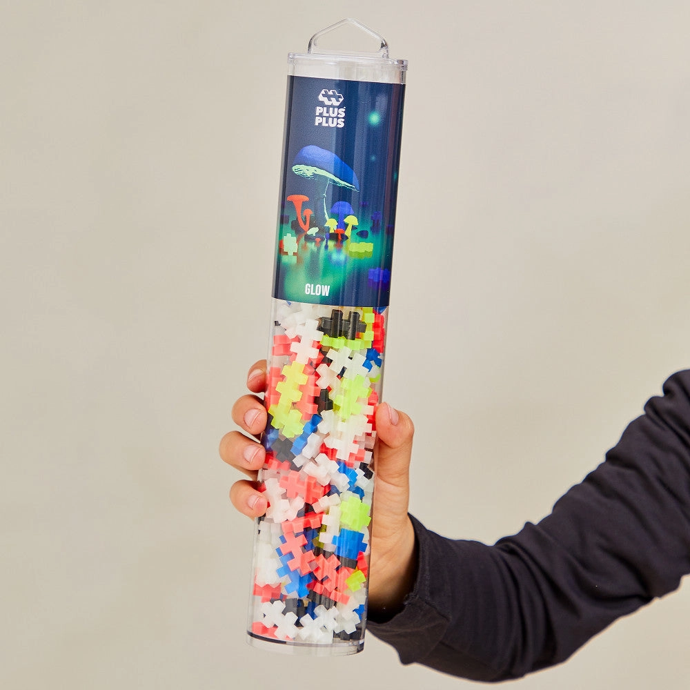 Plus-Plus Glow-In-The-Dark Mix Open Play Tube, 240 Pieces - Neon Colors