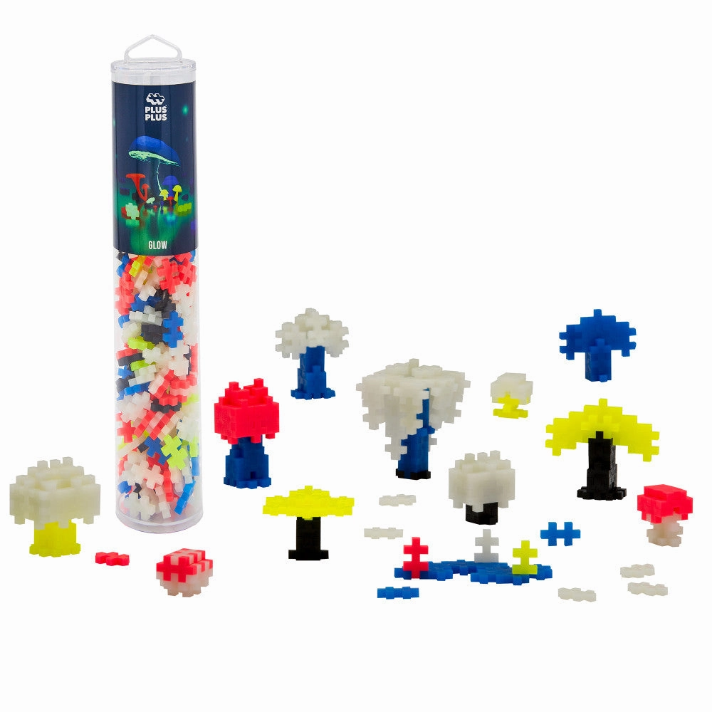 Plus-Plus Glow-In-The-Dark Mix Open Play Tube, 240 Pieces - Neon Colors