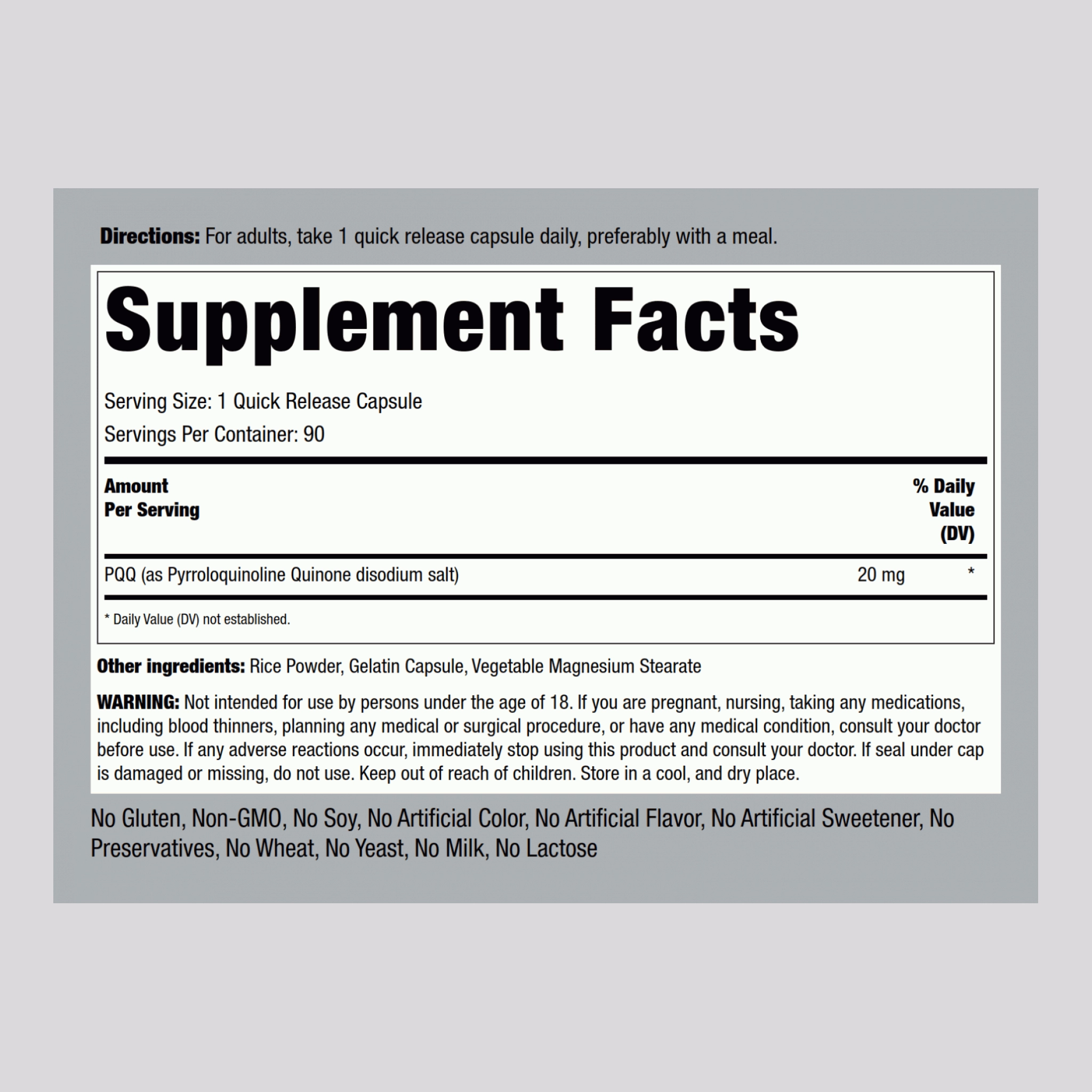 PQQ Pyrroloquinoline Quinone, 20 mg, 90 Quick Release Capsules, 2  Bottles